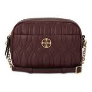 Nine West Angelina Chic Quilted Burgundy Double Compartments Crossbody Bag
